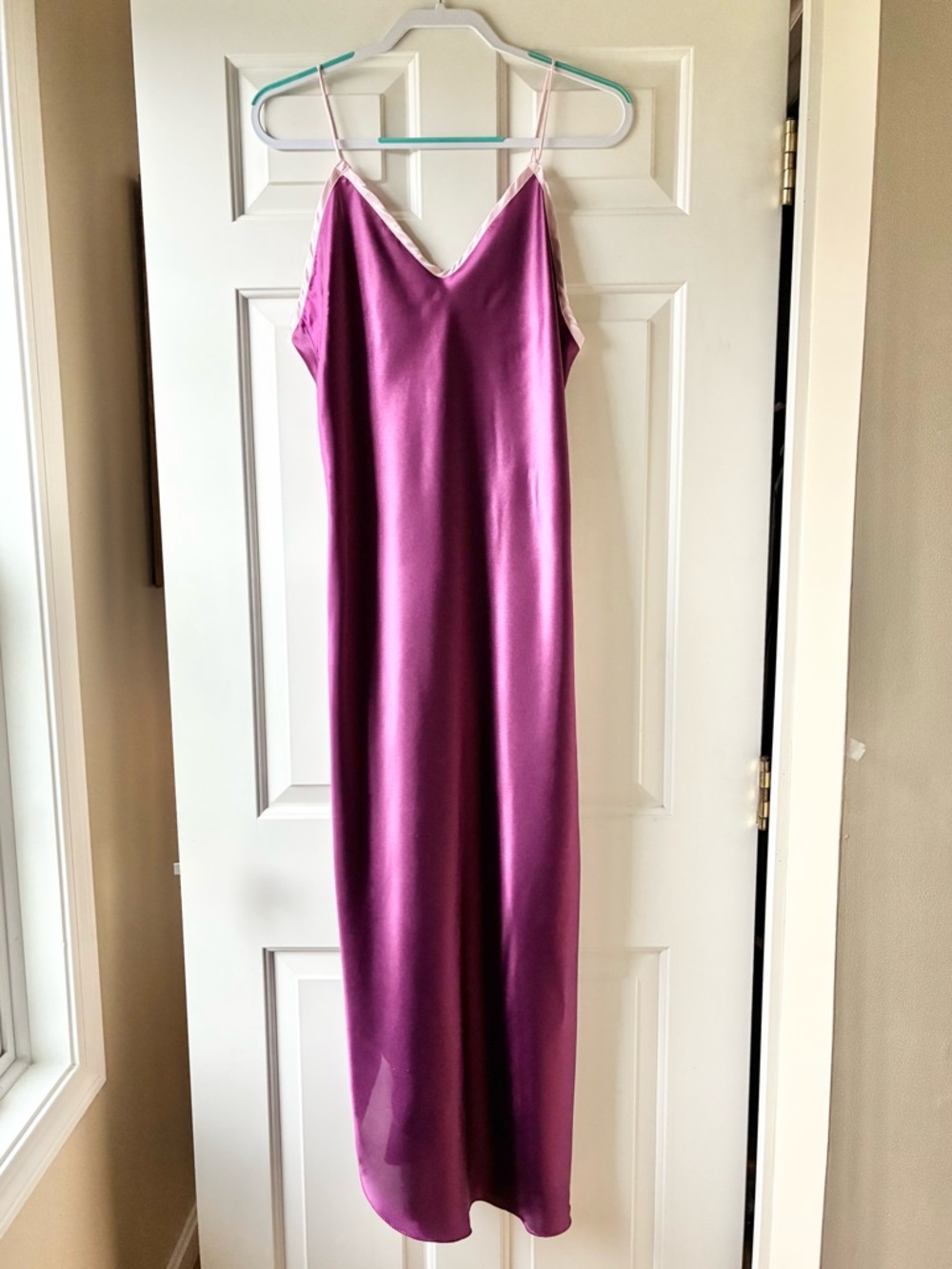 Jenelle of California Satin Maxi Slip Dress Sleeveless Eggplant Color Size L